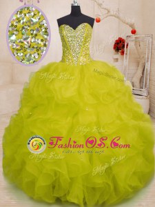 Cheap Ball Gowns Vestidos de Quinceanera Fuchsia Sweetheart Organza Sleeveless Floor Length Lace Up