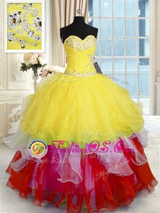 Exceptional Multi-color Sleeveless Floor Length Beading and Ruffles Lace Up Sweet 16 Quinceanera Dress