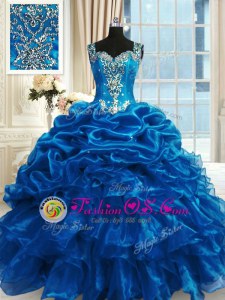 Sexy Turquoise Ball Gowns Sweetheart Sleeveless Organza Floor Length Lace Up Beading and Ruffles Quinceanera Dresses
