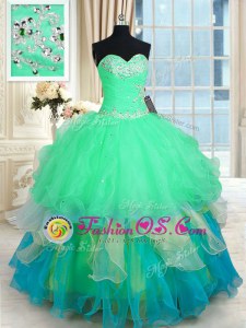 Sleeveless Lace Up Floor Length Beading and Embroidery and Ruffles Quinceanera Gowns