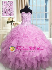 Luxury Sequins Floor Length Ball Gowns Sleeveless Lilac Quinceanera Gowns Lace Up