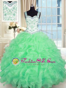 Lace Up Vestidos de Quinceanera Beading and Appliques and Ruffles Sleeveless Floor Length