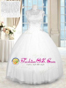 White Sweetheart Neckline Beading and Ruffles Quinceanera Gowns Sleeveless Lace Up