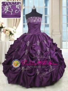Pick Ups Dark Purple Sleeveless Taffeta Lace Up Quinceanera Dress for Military Ball and Sweet 16 and Quinceanera