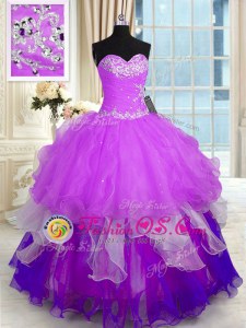 Top Selling Multi-color Ball Gowns Organza Sweetheart Sleeveless Beading and Ruffles Floor Length Lace Up Sweet 16 Dress