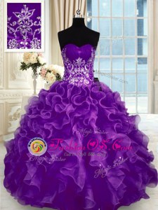 Dynamic Sweetheart Sleeveless Organza Quinceanera Dress Beading and Appliques and Ruffles Lace Up