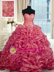 Fantastic Baby Pink Sweetheart Lace Up Beading and Ruffles Quinceanera Gowns Sleeveless