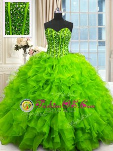 Attractive Beading and Ruffles and Sequins Quinceanera Gowns Lace Up Sleeveless Floor Length