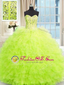 Yellow Green Strapless Lace Up Beading and Ruffles Vestidos de Quinceanera Sleeveless