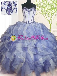 High Quality Sweetheart Sleeveless Lace Up Vestidos de Quinceanera Blue And White Organza