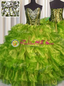 Fashionable Olive Green Quinceanera Gowns Military Ball and Sweet 16 and Quinceanera and For with Beading and Ruffles Sweetheart Sleeveless Lace Up