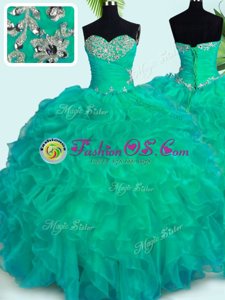 Sophisticated Floor Length Ball Gowns Sleeveless Turquoise Quince Ball Gowns Lace Up