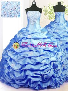 Pick Ups With Train Ball Gowns Sleeveless Baby Blue Quinceanera Dress Sweep Train Lace Up