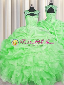 Pretty Organza Scoop Sleeveless Lace Up Beading and Pick Ups Vestidos de Quinceanera in