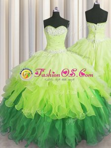 Organza Sweetheart Sleeveless Lace Up Beading and Ruffles and Ruffled Layers and Sequins Quinceanera Dresses in Multi-color
