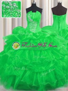 Dynamic Pick Ups Ruffled Strapless Sleeveless Lace Up Sweet 16 Dress Green Organza