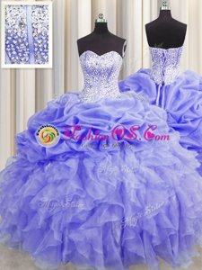 Hot Selling Visible Boning Sweetheart Neckline Beading and Ruffles 15th Birthday Dress Sleeveless Lace Up