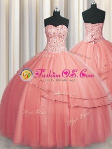 Affordable Really Puffy Floor Length Lace Up Quince Ball Gowns Aqua Blue and In for Military Ball and Sweet 16 and Quinceanera with Beading and Sequins