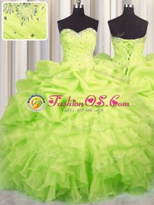 Sleeveless Lace Up Floor Length Beading and Ruffles and Ruching and Pick Ups Quinceanera Dresses