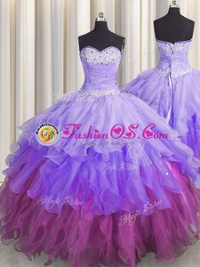 Sleeveless Zipper Floor Length Beading and Ruffles and Ruffled Layers and Sequins Ball Gown Prom Dress