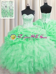 Pick Ups Visible Boning Floor Length Apple Green 15th Birthday Dress Sweetheart Sleeveless Lace Up
