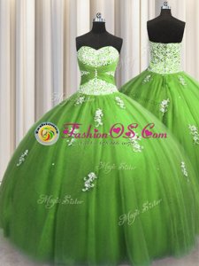 Perfect Big Puffy Ball Gowns Beading Sweet 16 Dress Lace Up Tulle Sleeveless Floor Length