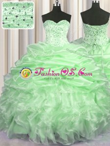 Popular Beading and Ruffles and Pick Ups 15th Birthday Dress Lace Up Sleeveless With Brush Train