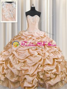 Brush Train Beading and Pick Ups Quince Ball Gowns Peach Lace Up Sleeveless Sweep Train