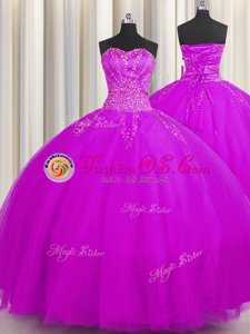 Exceptional Really Puffy Purple Tulle Lace Up Sweetheart Sleeveless Floor Length Quinceanera Dresses Beading