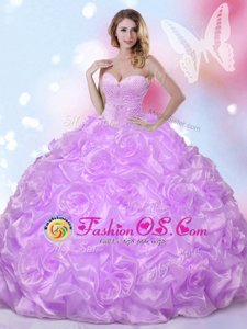 Fashionable Sweetheart Sleeveless Fabric With Rolling Flowers 15 Quinceanera Dress Beading Lace Up