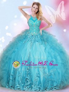 Halter Top Sleeveless Beading and Appliques Lace Up Quinceanera Dress