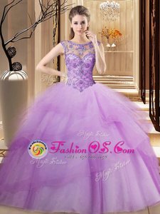 Dazzling Ruffled Lilac 15 Quinceanera Dress Scoop Sleeveless Brush Train Lace Up