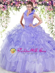Ruffled High-neck Sleeveless Backless Quinceanera Dresses Lavender Organza