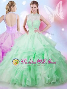 Fabulous Sleeveless Tulle Floor Length Lace Up Ball Gown Prom Dress in Multi-color for with Beading and Ruffles