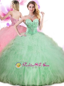 New Arrival Pick Ups Sweetheart Sleeveless Lace Up Vestidos de Quinceanera Apple Green Tulle