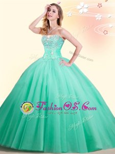 Pretty Floor Length Lace Up Quinceanera Dresses Apple Green and In for Military Ball and Sweet 16 and Quinceanera with Beading