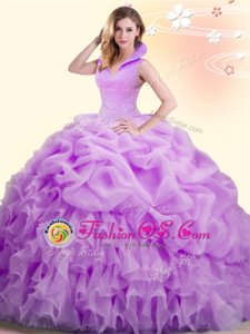 Chic Beading and Appliques and Pick Ups Quinceanera Gown Lilac Backless Sleeveless Floor Length