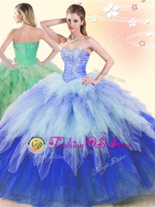 Sweet Ball Gowns Sweet 16 Quinceanera Dress Multi-color Sweetheart Tulle Sleeveless Floor Length Lace Up