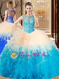 Modest Multi-color Quinceanera Gown Military Ball and Sweet 16 and Quinceanera and For with Beading Scoop Sleeveless Lace Up