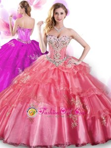 Multi-color Lace Up Quinceanera Gowns Beading and Ruffles Sleeveless Floor Length