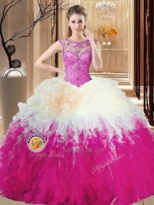 Most Popular Scoop Floor Length Lace Up Quince Ball Gowns Multi-color and In for Military Ball and Sweet 16 and Quinceanera with Beading