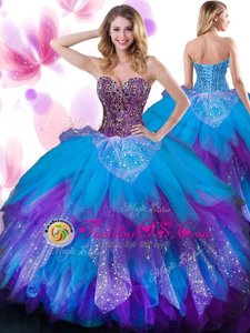 Hot Sale Multi-color Lace Up Sweetheart Beading and Ruffled Layers Quinceanera Gowns Tulle Sleeveless