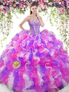 Multi-color Lace Up Sweetheart Beading and Ruffles Vestidos de Quinceanera Organza Sleeveless