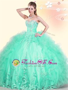 Smart Scoop Apple Green Quince Ball Gowns Tulle Brush Train Sleeveless Beading