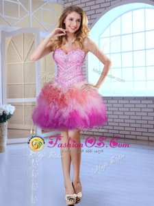 High Class Multi-color Ball Gowns Beading Dress for Prom Lace Up Tulle Sleeveless Mini Length