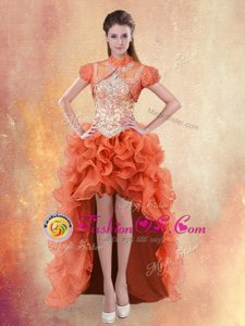 Free and Easy Straps High Low Lace Up Orange Red and In for Prom and Party with Beading and Ruffles