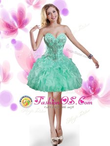 Graceful Turquoise Prom Party Dress Prom and Party and For with Beading and Ruffles Sweetheart Sleeveless Lace Up