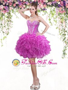 High Low Fuchsia Dress for Prom Sweetheart Sleeveless Lace Up
