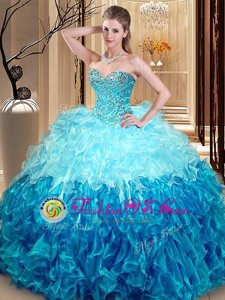 Trendy Multi-color Lace Up Sweet 16 Dresses Beading and Ruffles Sleeveless Asymmetrical