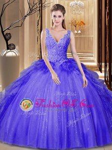 Floor Length Backless Quinceanera Dresses Lavender and In for Military Ball and Sweet 16 and Quinceanera with Appliques and Ruffles and Sequins